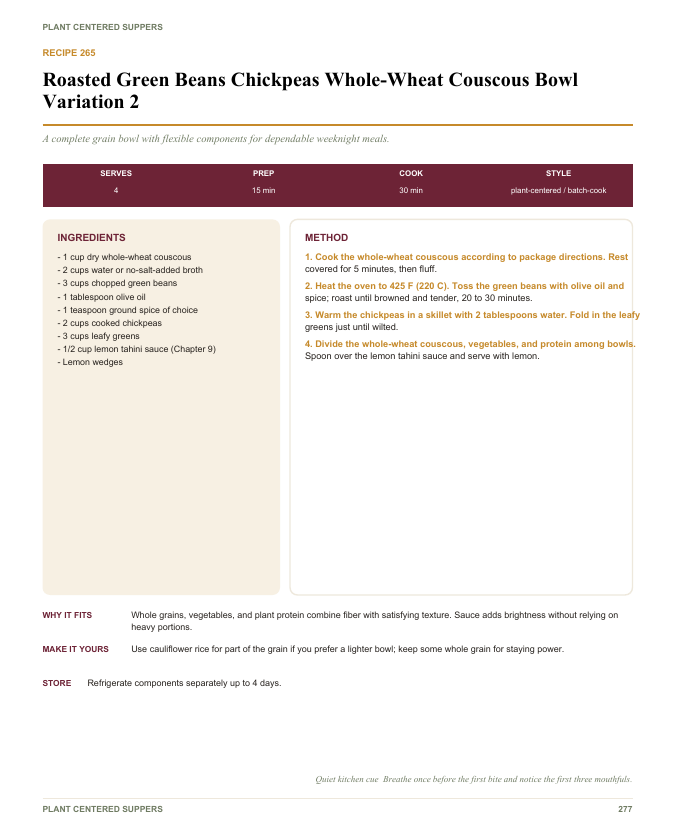 Sample plant-centered supper recipe page